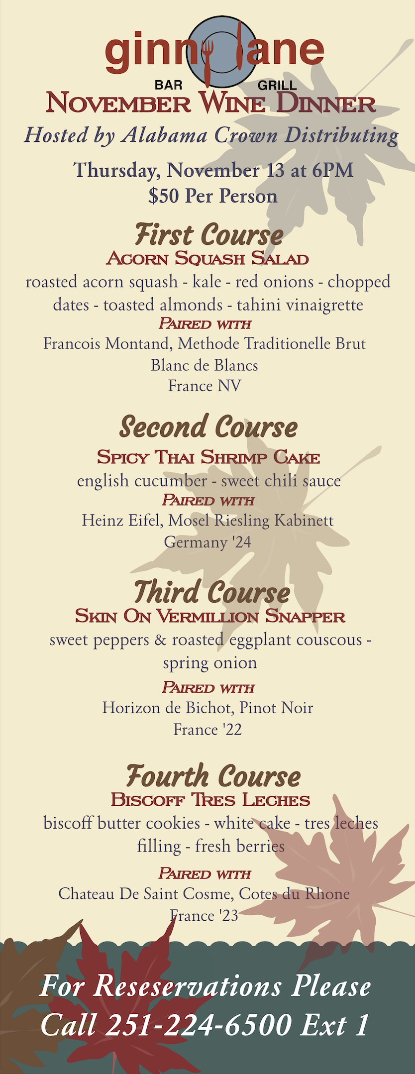 Upcoming Wine Dinner at Ginny Lane