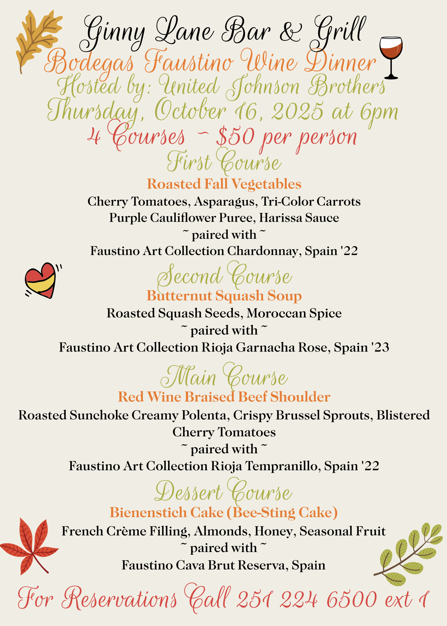 Upcoming Wine Dinner at Ginny Lane