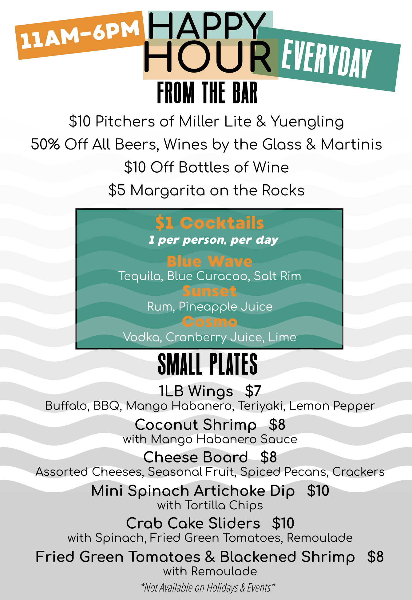 Ginny Lane Happy Hour Menu