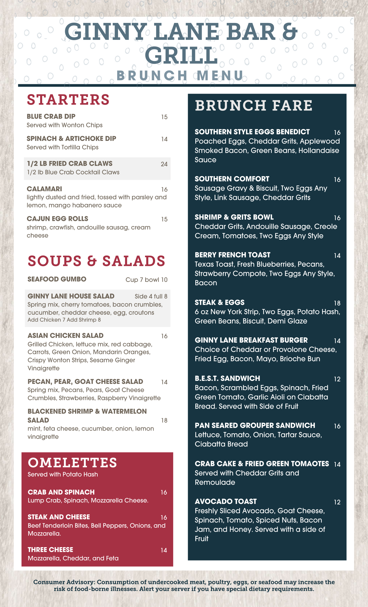 Ginny Lane Lunch Menu, Orange Beach, AL restaurant