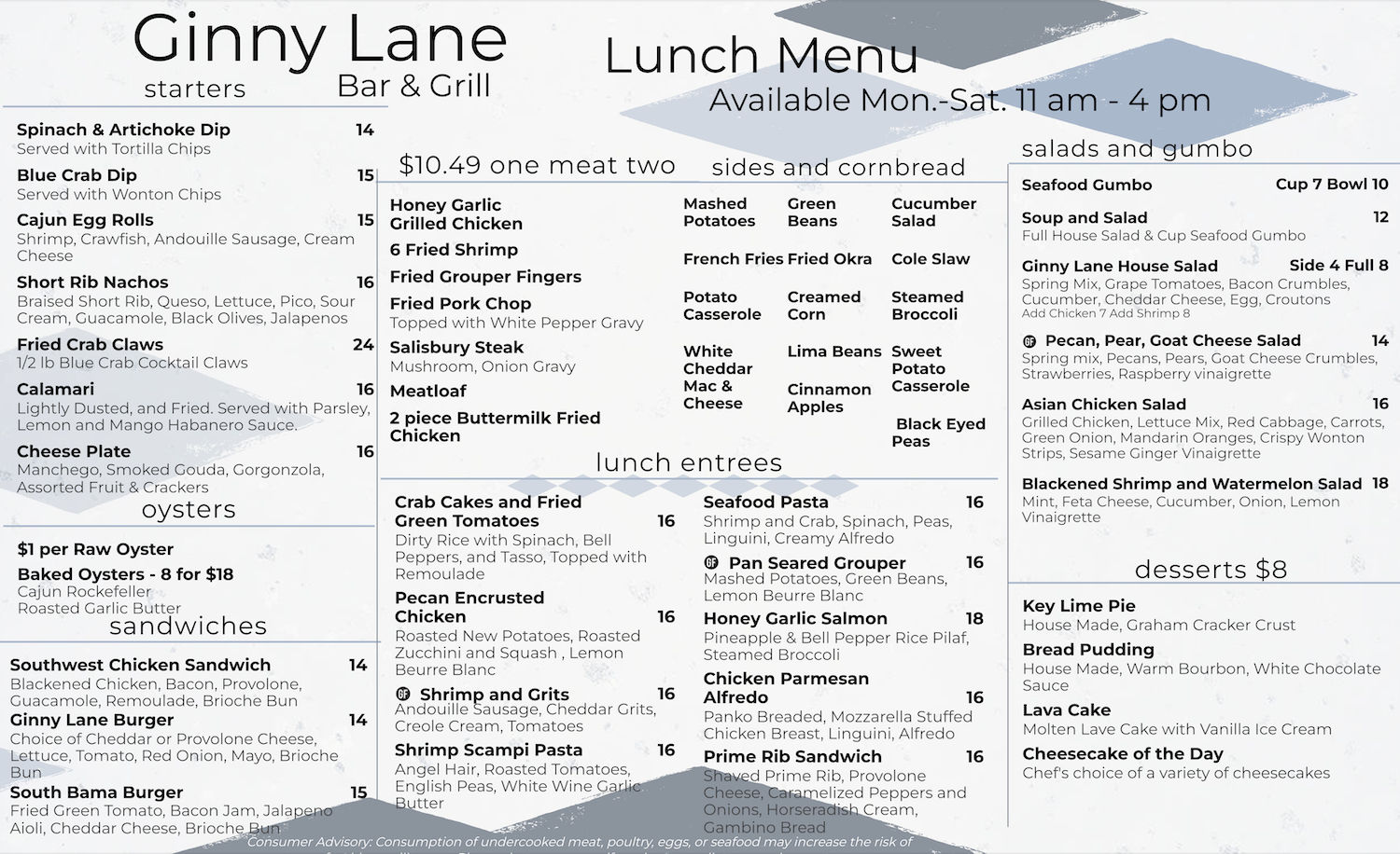 Ginny Lane Lunch Menu, Orange Beach, AL restaurant