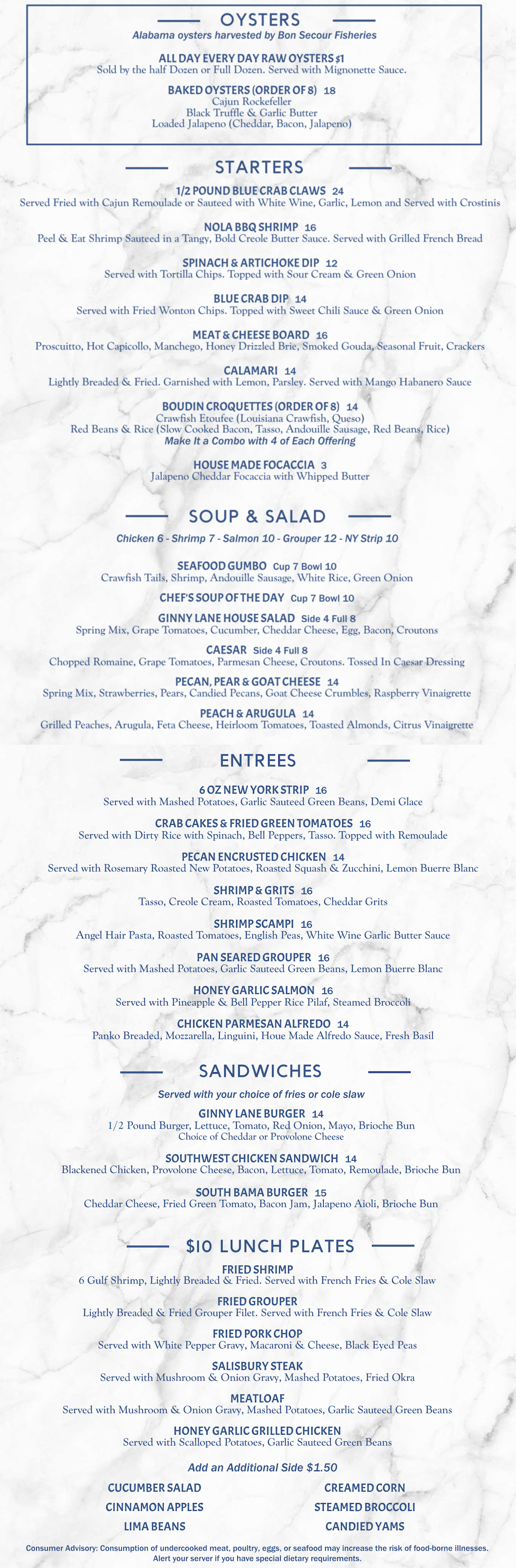 Ginny Lane Lunch Menu, Orange Beach, AL restaurant