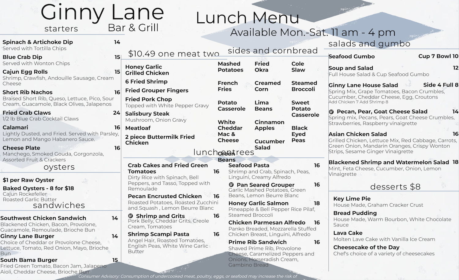 Ginny Lane Lunch Menu, Orange Beach, AL restaurant