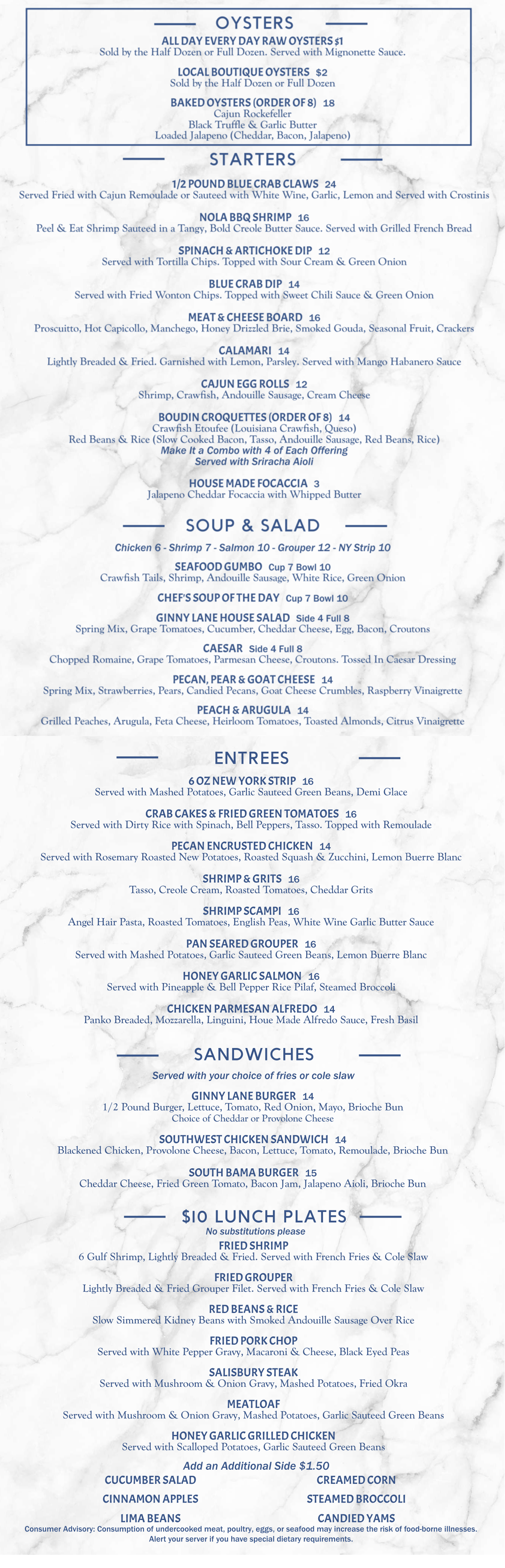 Ginny Lane Lunch Menu, Orange Beach, AL restaurant