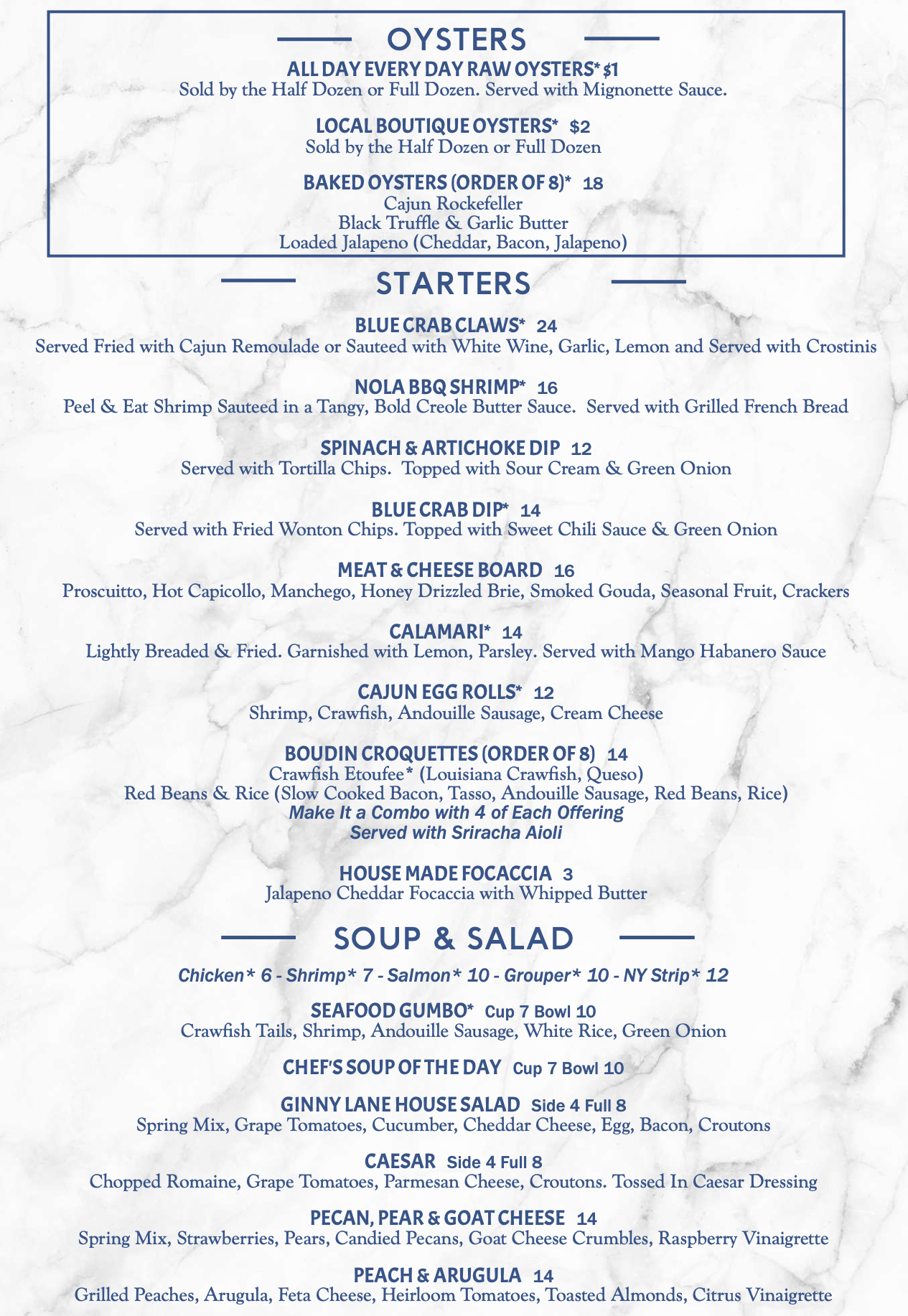 Lunch Menu - small plates and apps