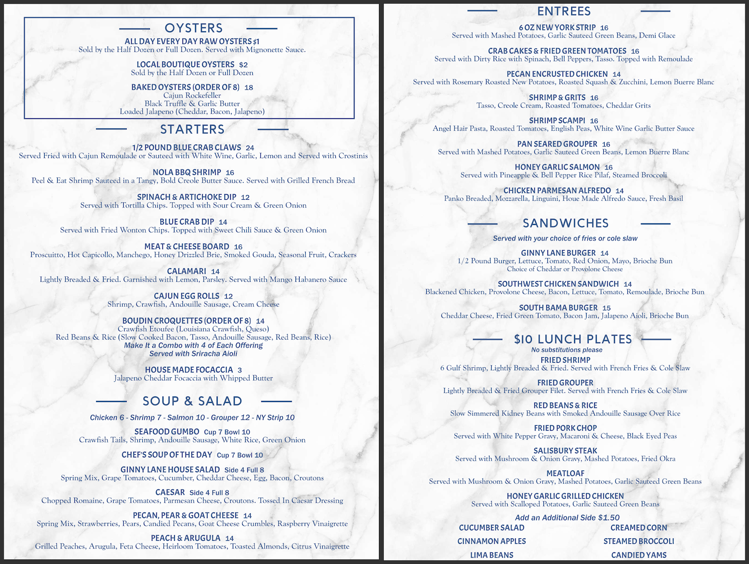 Ginny Lane Lunch Menu, Orange Beach, AL restaurant