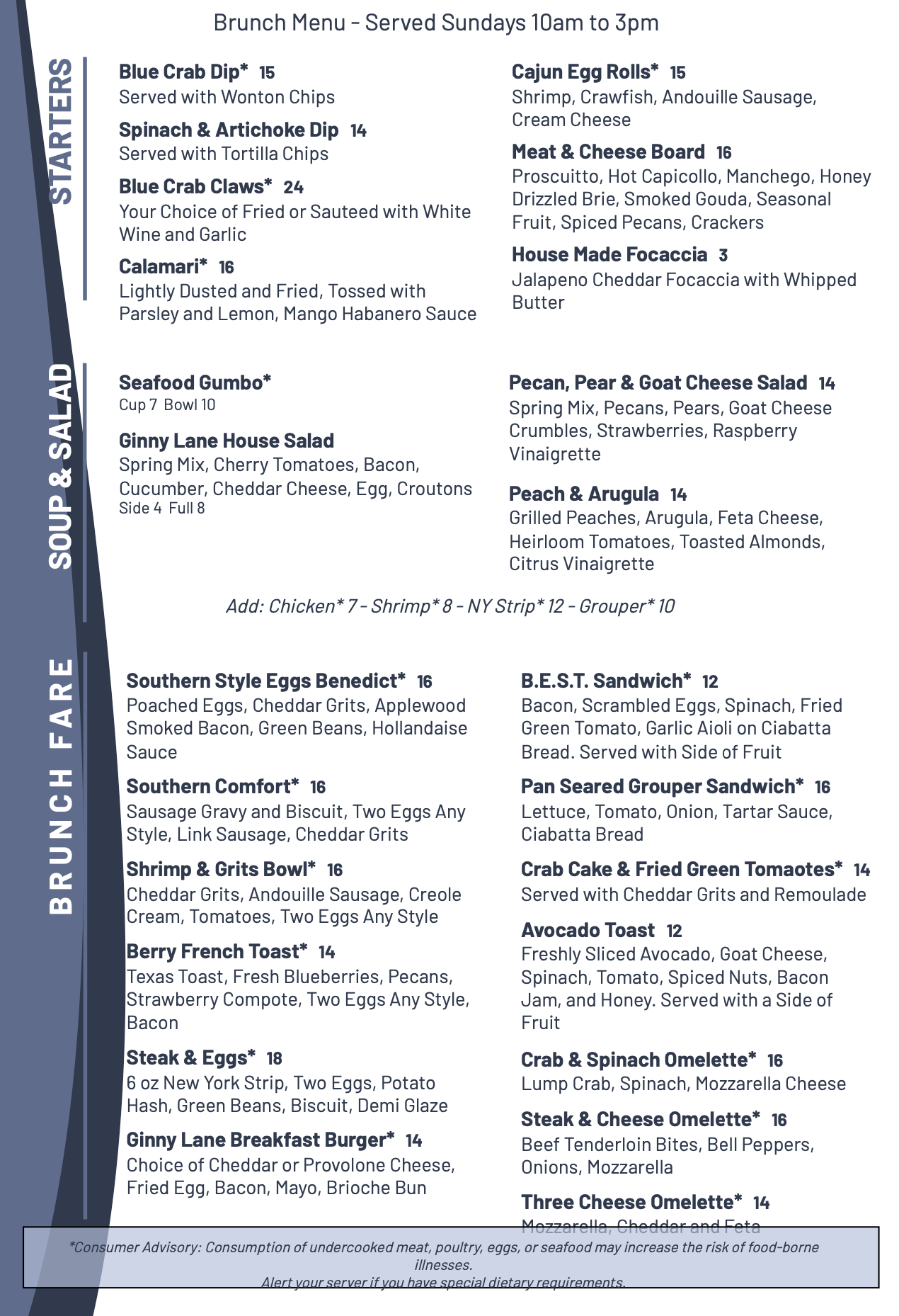 Sunday Brunch - Food Menu