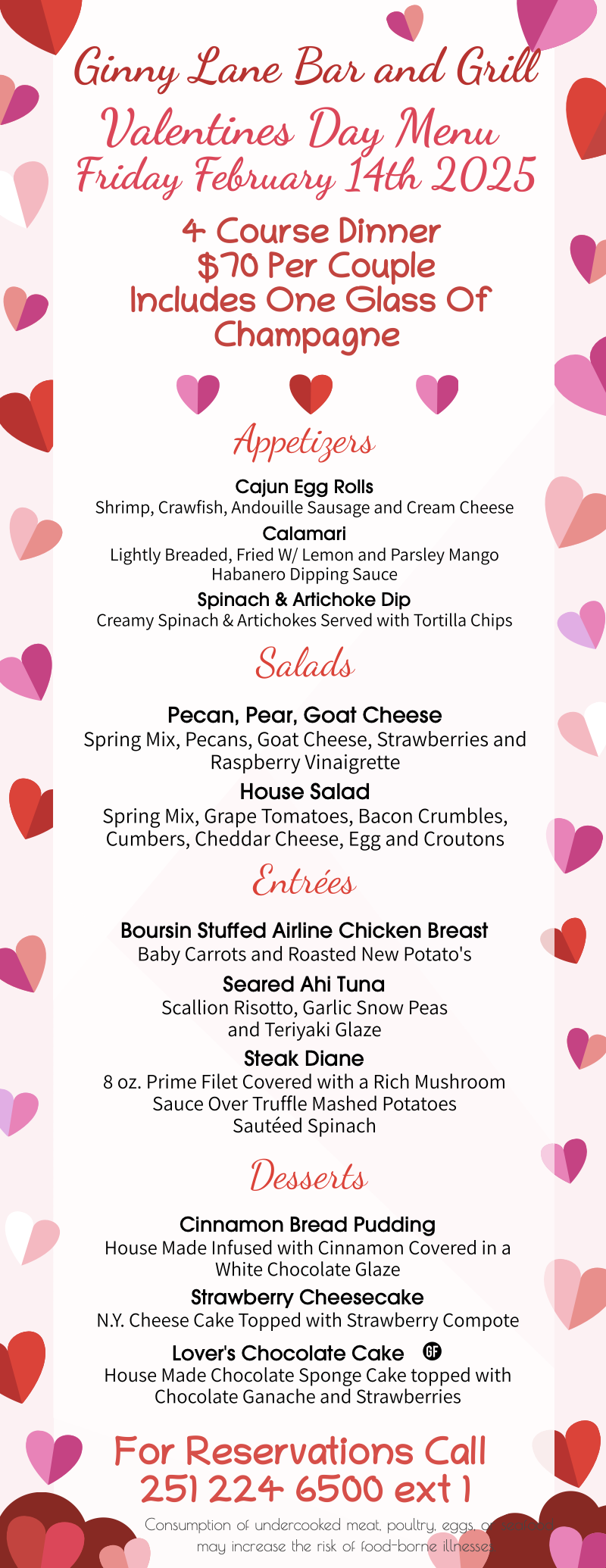 Valentine's Menu at Ginny Lane