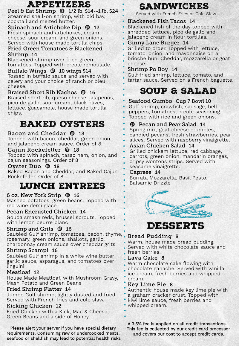 Daily Menu | Ginny Lane Bar & Grill