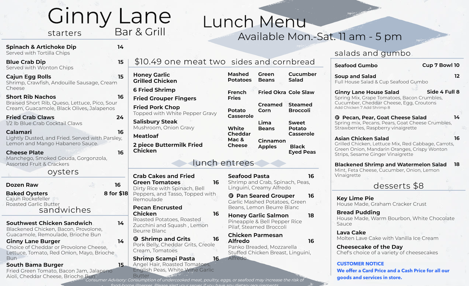 Ginny Lane Lunch Menu, Orange Beach, AL restaurant