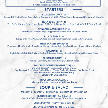 Ginny Lane lunch menu - small plates