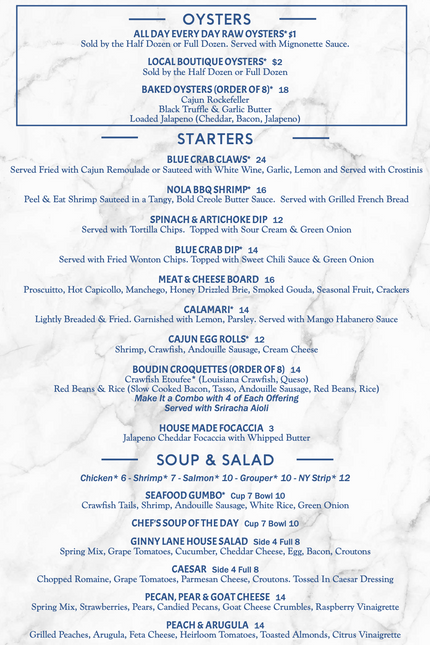 Ginny Lane lunch menu - small plates