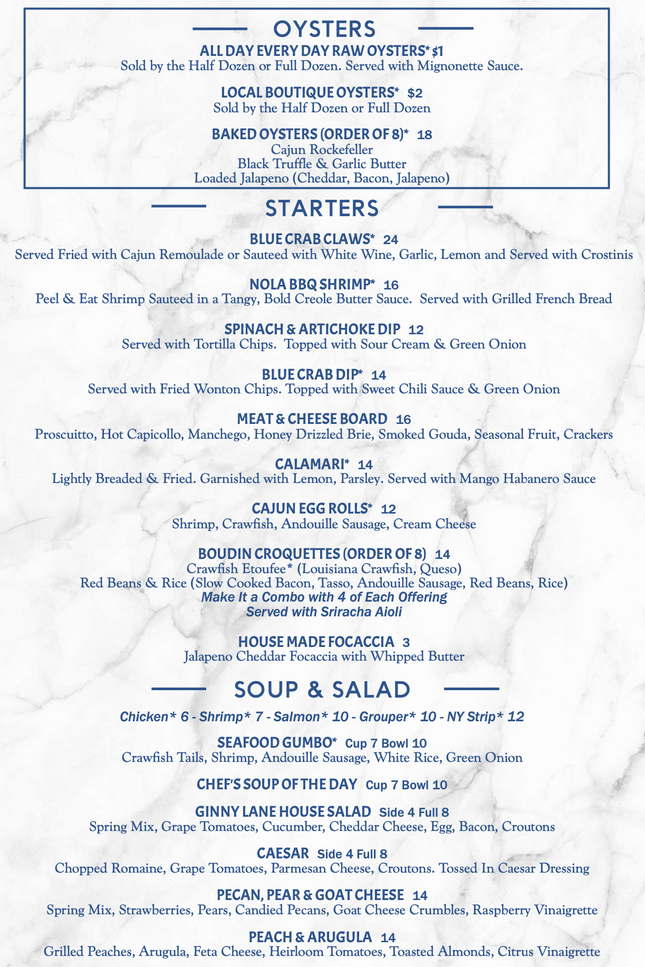 Ginny Lane lunch menu - small plates