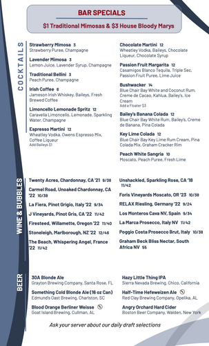 Sunday brunch bar menu - Ginny Lane